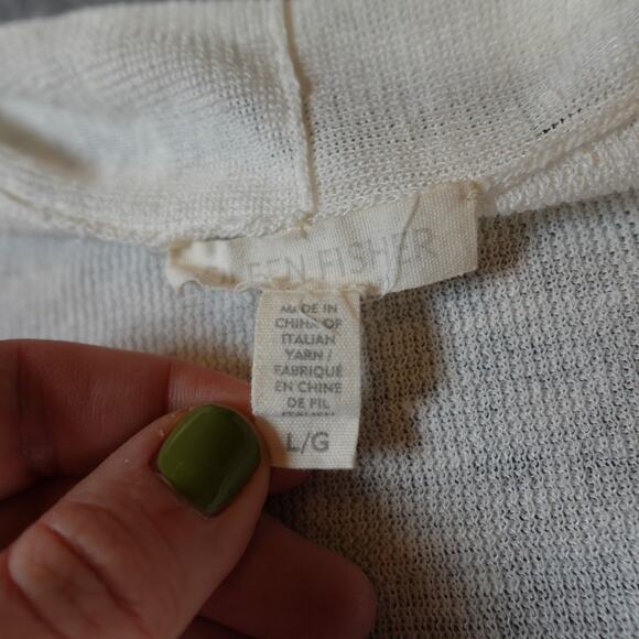 Eileen Fisher Cardigan Womens Large Linen Blend Open Knit Waterfall Beachy White - Picture 2 of 10